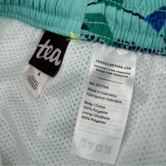 Tea Collection Boys Shortie Swim Trunks Fish Print 4 Blue Green EUC - Picture 3 of 7